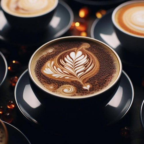 a cup of coffee with a design on the foam